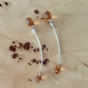 Giorgio Armani Silver and Brown Drop Earrings